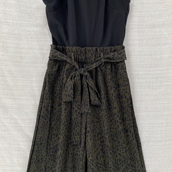 NWT Mi Ami Jumpsuit XXS Wide Leg‎ Black Army Green Cheetah High Neck Paper Bag - Picture 5 of 16